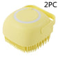Yellow silicone dog bath brush and massage glove with soft bristles and shampoo dispenser ring, 2-piece set