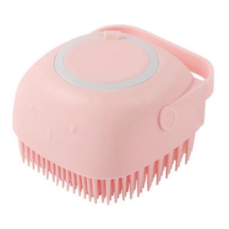 Pink silicone pet massage gloves brush for gentle dog bath and grooming