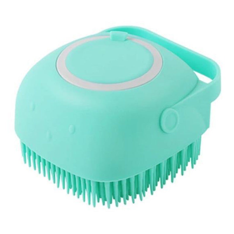 Silicone dog bath massage gloves brush with soft bristles and shampoo dispenser for gentle pet grooming and skin care