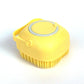 Yellow silicone dog bath massage glove with soft bristles for gentle pet grooming and shampoo dispensing