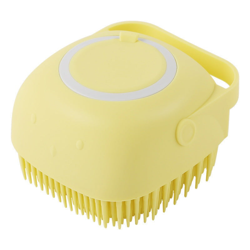 Yellow silicone dog bath massage gloves brush for gentle pet grooming and shampoo distribution