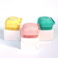 Silicone dog bath massage gloves in yellow, pink, and green for gentle pet grooming and cleaning